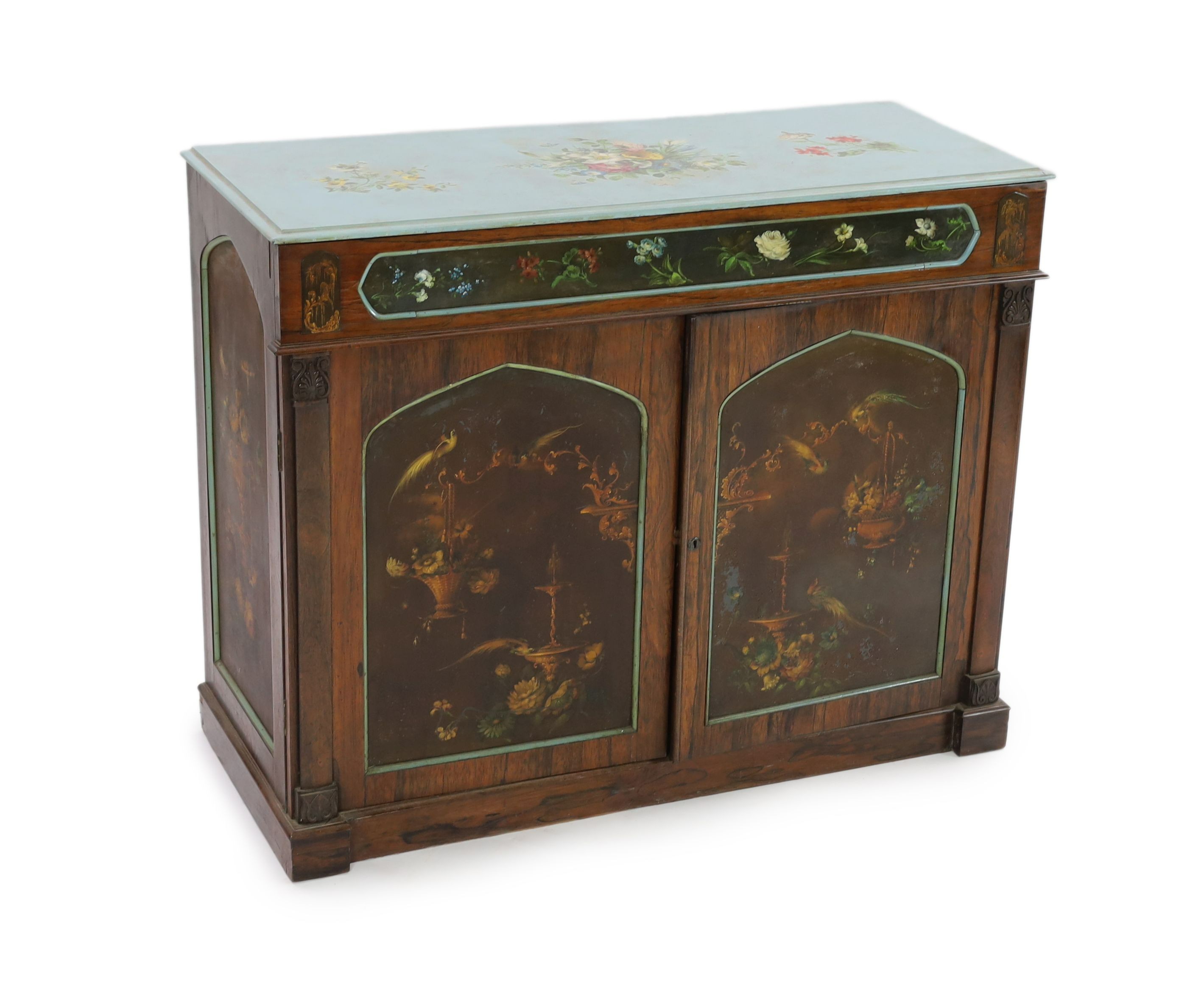 A Regency rosewood side cabinet, W.123cm D.53cm H.97cm